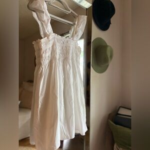 Cottage-core French Connection Isla White Cotton Poplin Mini Dress - Lined, Sz L